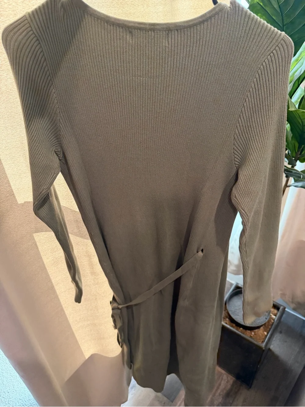 GUESS Olive Ribbed Wrap-Front Cardigan size Large New